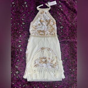 12th tribe Like Gold Dust White Sequin Fringe Dress